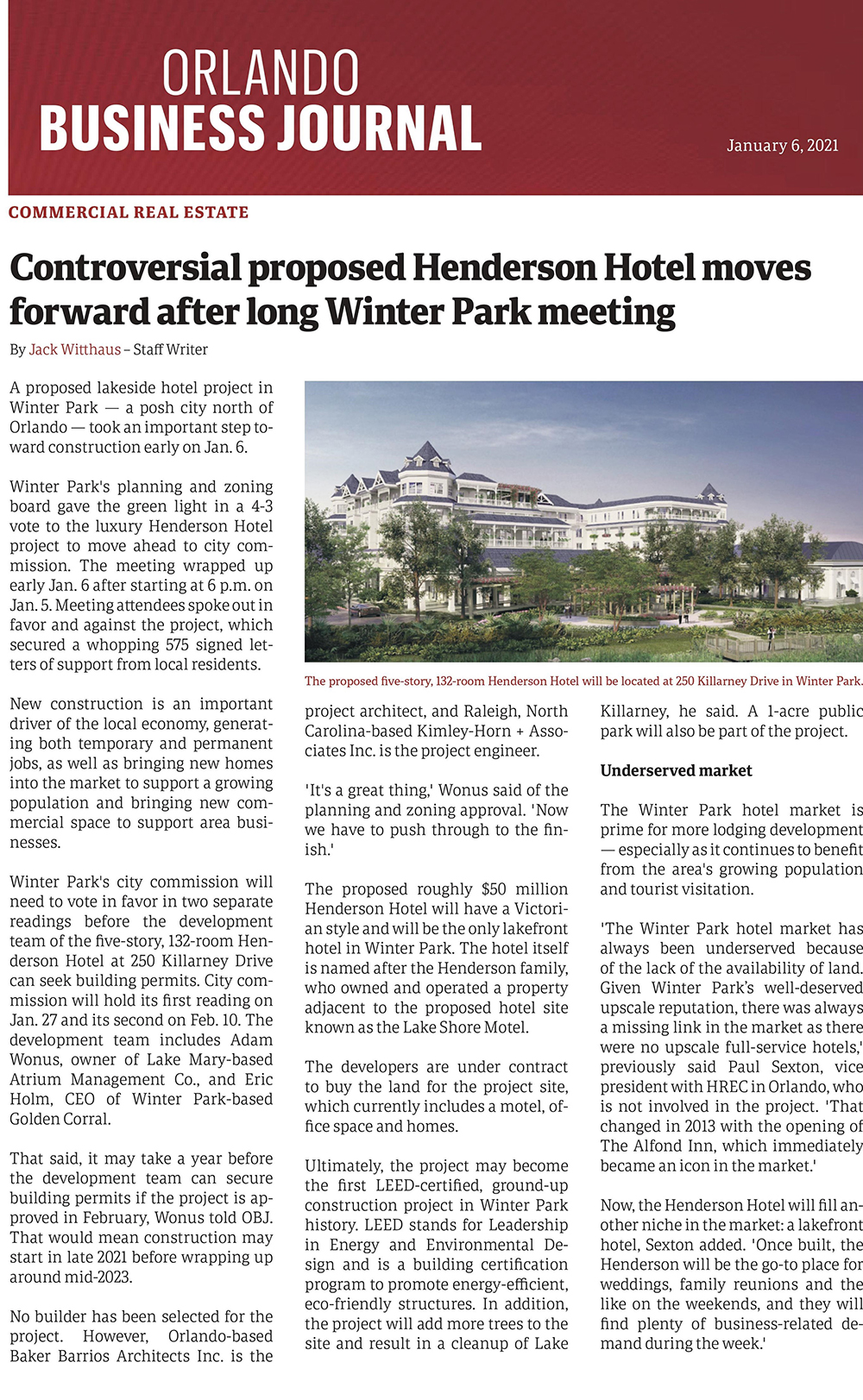 Controversial proposed Henderson Hotel moves forward after long Winter Park meeting